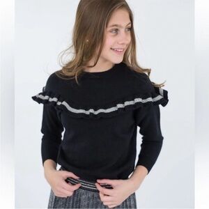 Vibe Black Ruffle Knit Sweater Girls Size XXL / 20 Silver Detail